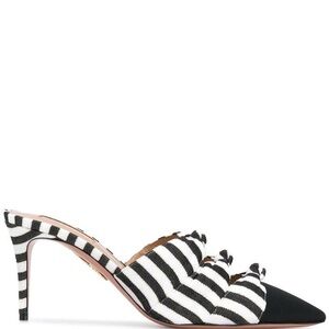 Aquazzura Black and White Striped Women's Mule Pumps